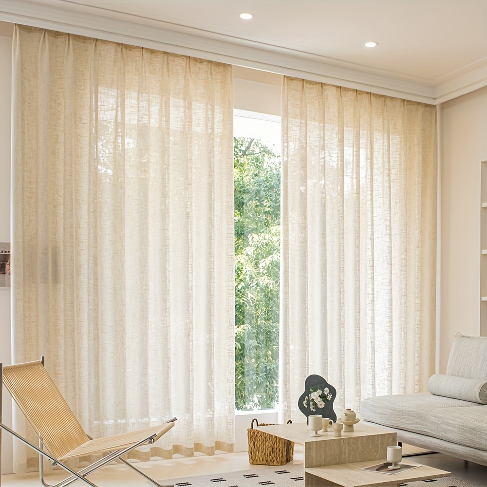 Linen Curtain Eyelet - 1pc Minimalist Thickened Window Curtain, Semi-Transparent