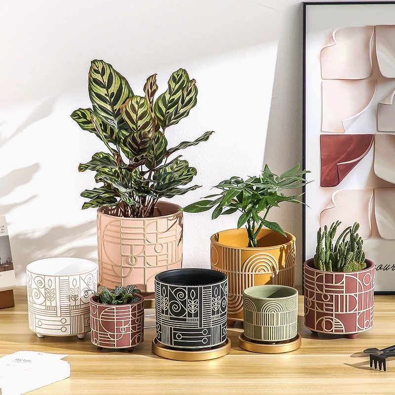Interior Design Gold - Simple Cylindrical Ceramic Flower Pot Succulent