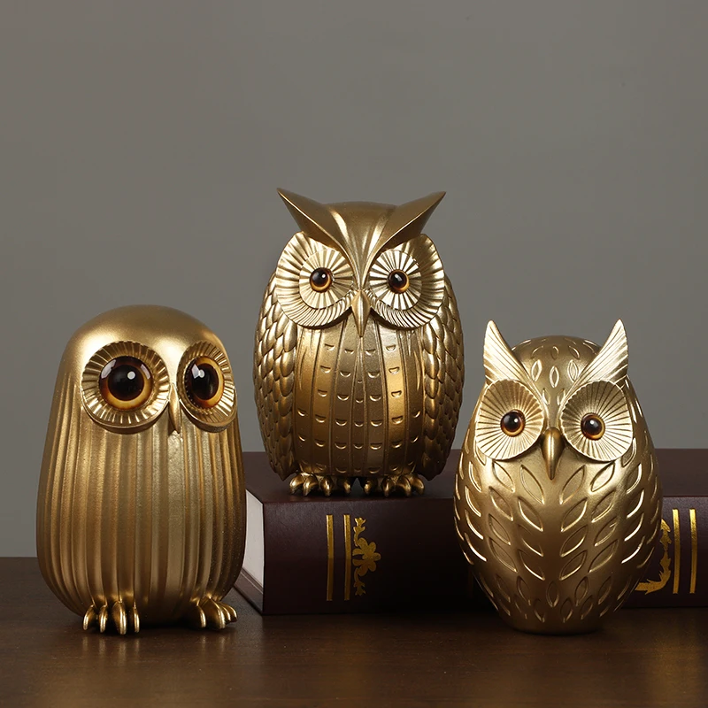 Resin Owl Statue Cute Golden O - Interior Design Gold recension och pris