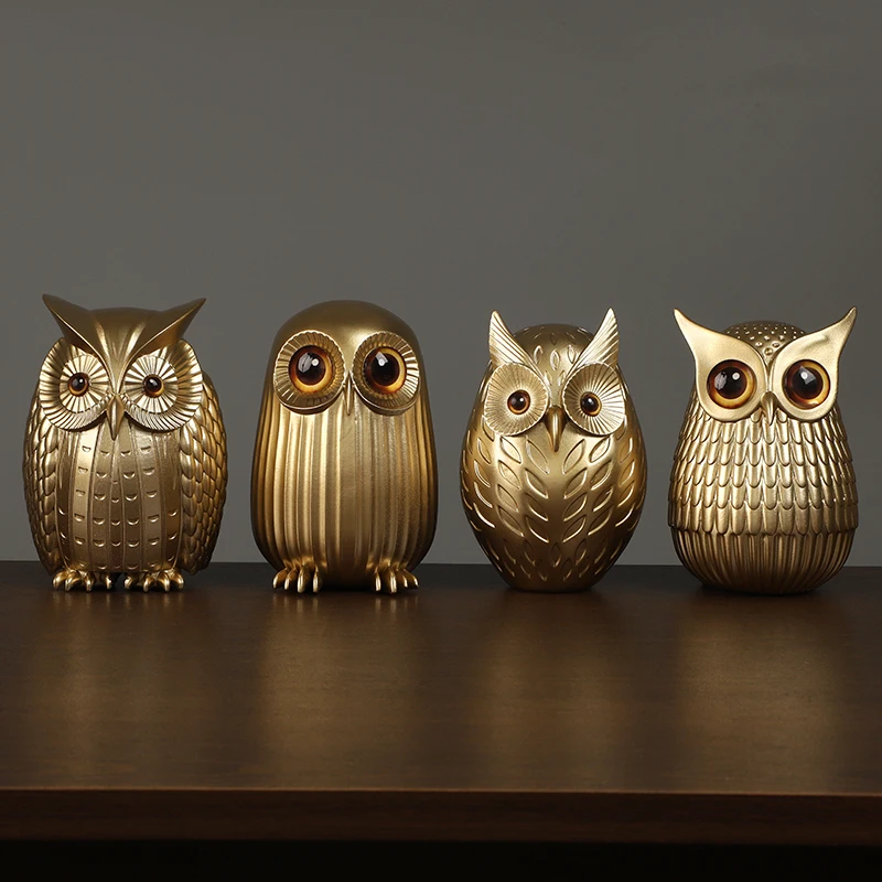 Resin Owl Statue Cute Golden O - Interior Design Gold recension och pris