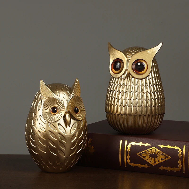 Resin Owl Statue Cute Golden O - Interior Design Gold recension och pris